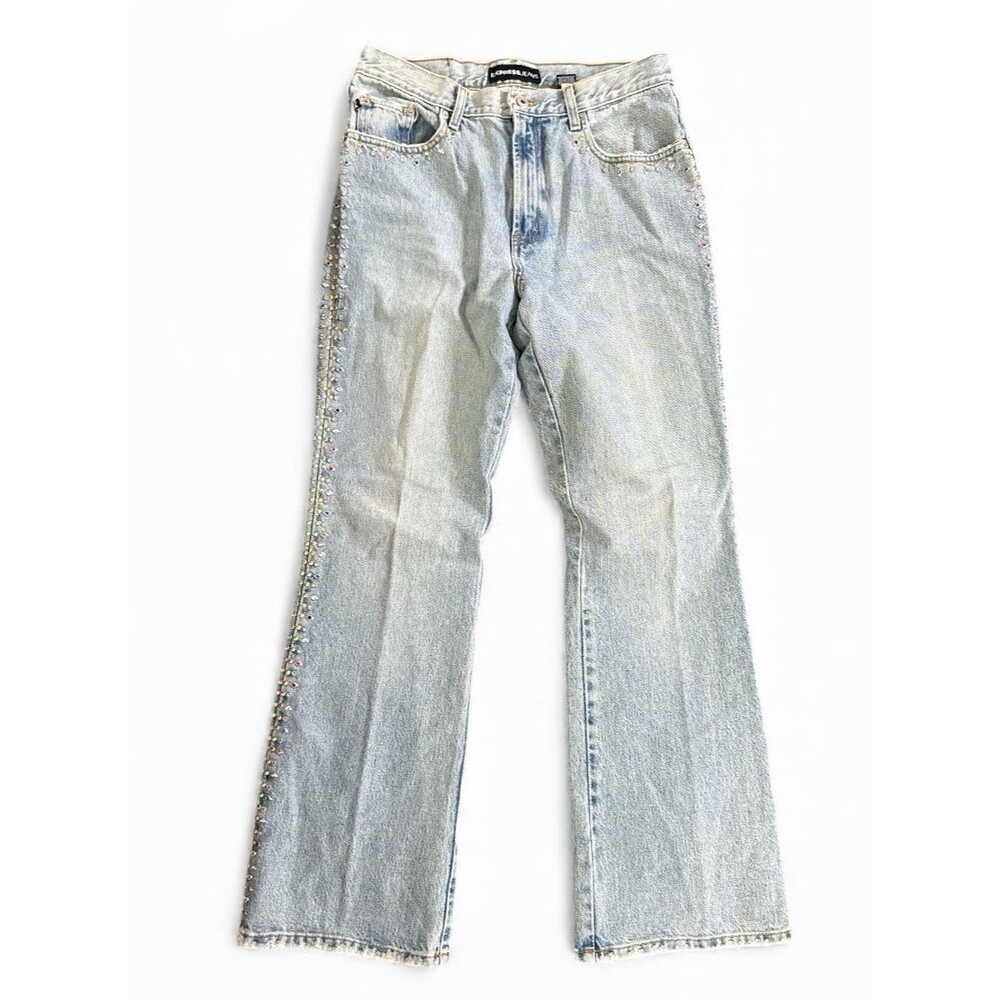 Express Jeans 9/10 Light Wash Flared Y2K Vintage Denim 90s Rhinestones USA Made